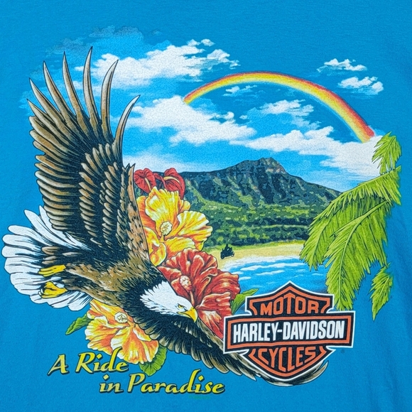 Harley Davidson Teal Maui Hawaii Ride In Paradise Biker T-Shirt Sz L - Picture 2 of 10